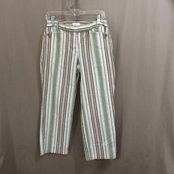 LOFT Laura Stripe Cropped Capri Cotton Stretch 4 Pockets Button Accents Size 6 - Picture 1 of 4
